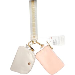 lululemon Dual Pouch Cream and Pink Key Holder Wristlet Set